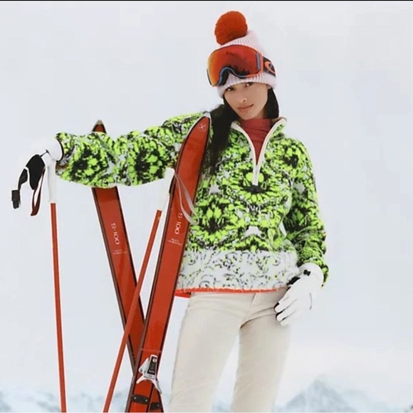 Anthropologie Cristina Fuzzy Fleece Quarter Zip Sparkle Green Pullover XXL 2XL - Picture 1 of 10